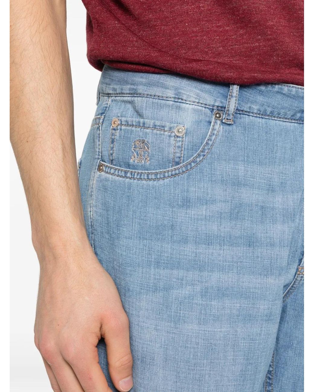 Brunello Cucinelli Blue Embroidered Jeans for men
