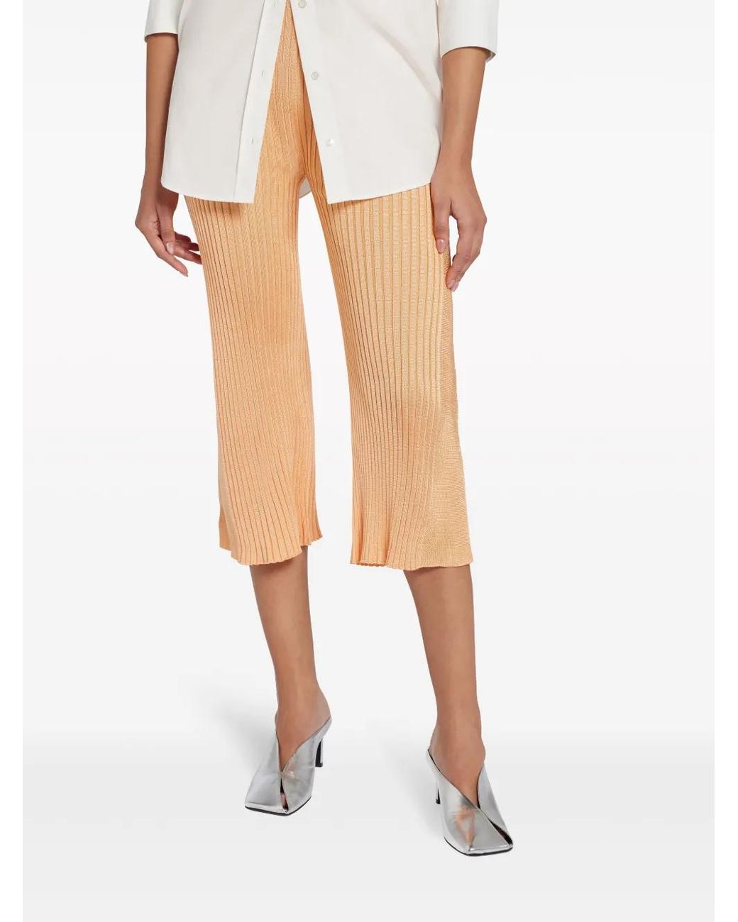Jil Sander Natural Ribbed-Panel Cropped Trousers