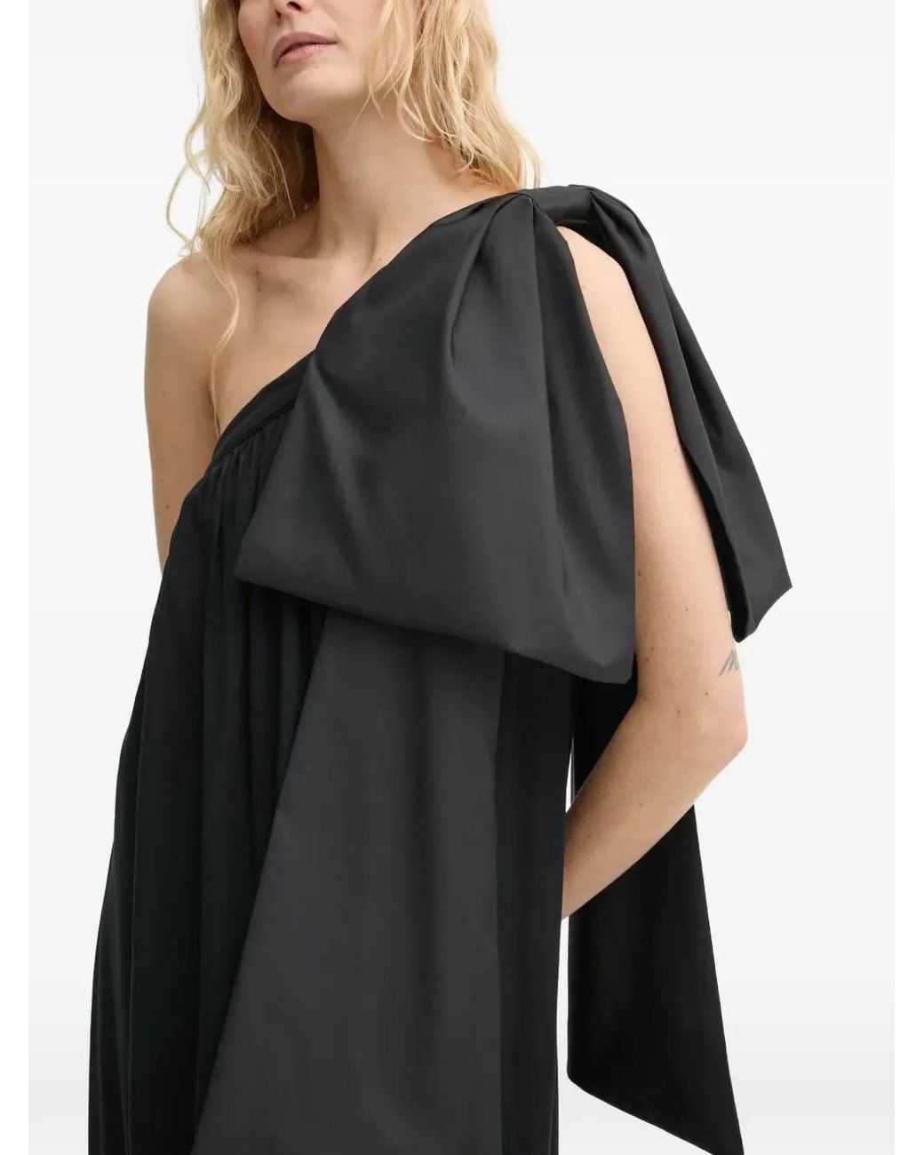 Sleeper Black Bow One-Shoulder Midi Dress