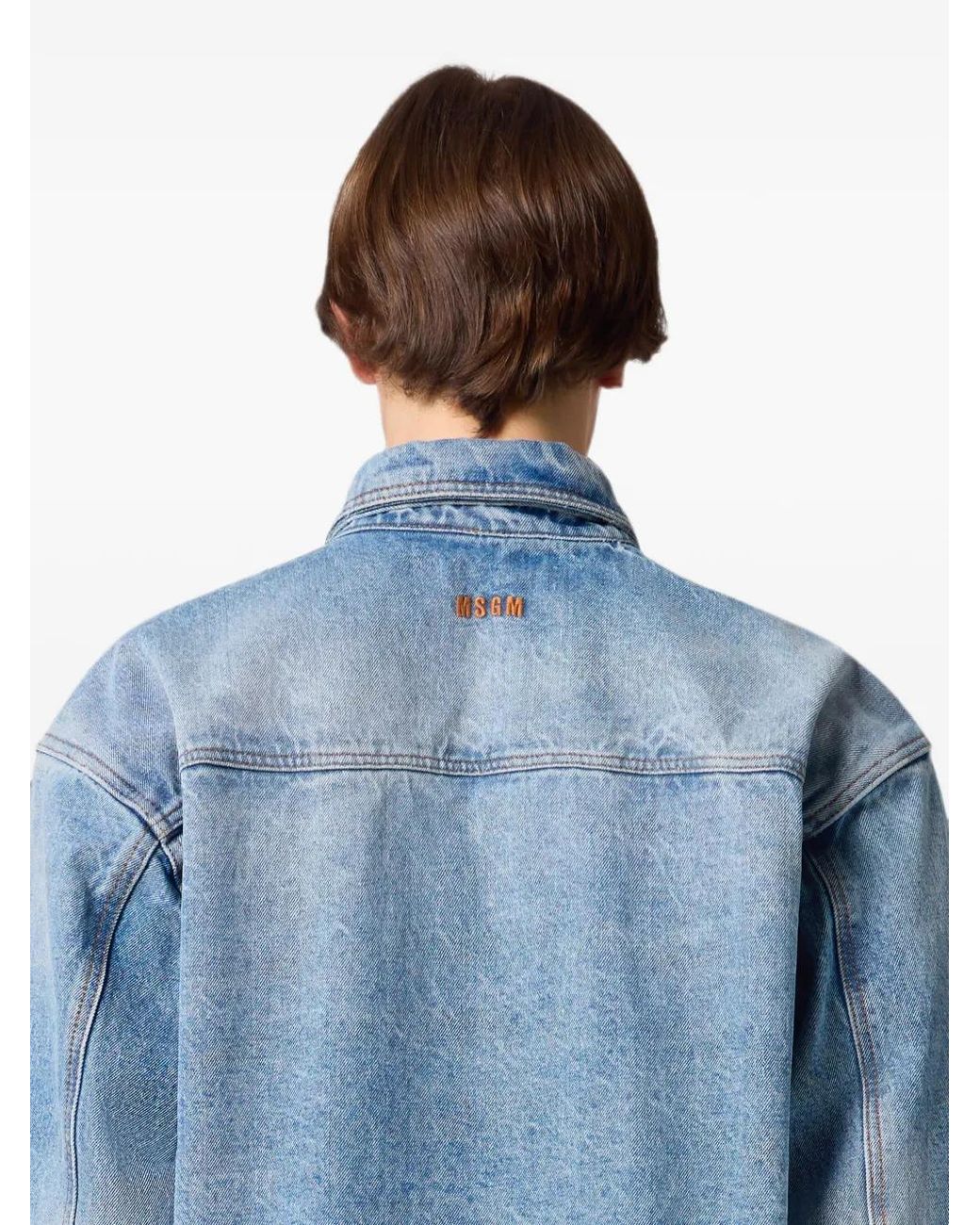 MSGM Blue Neck-Tie Denim Shirt for men