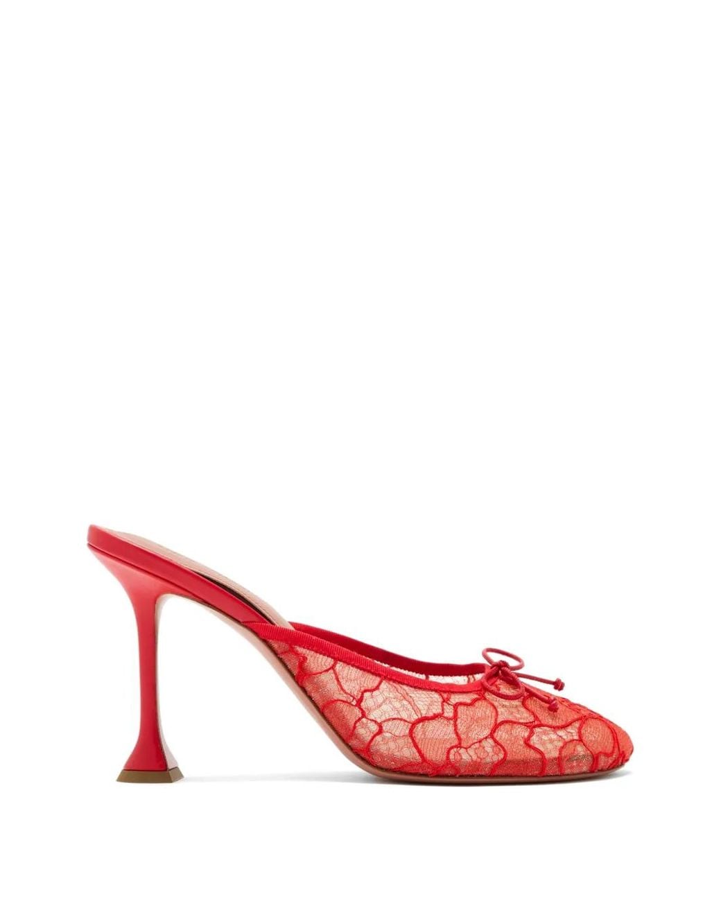 AMINA MUADDI Red Lila Lace-Overlay Bow-Detail Mules