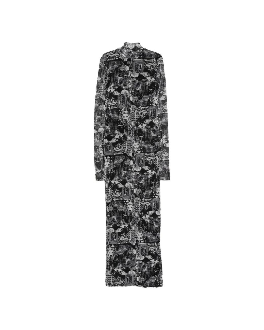Blumarine White Patterned High-Neck Midi Dress