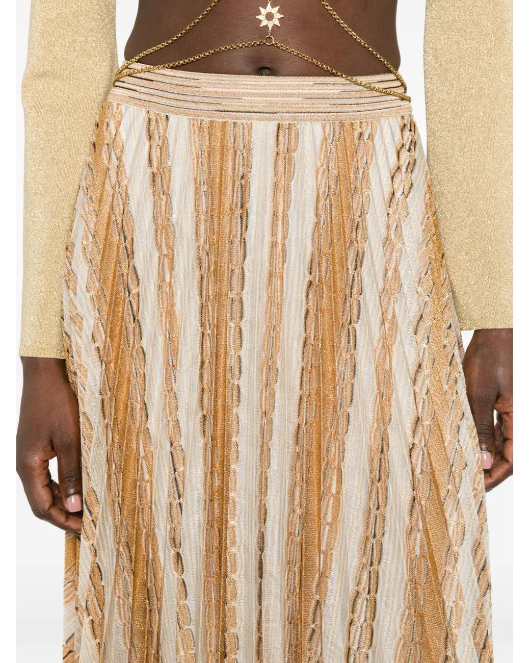 Missoni Natural Zigzag-Knit Pleated Midi Skirt