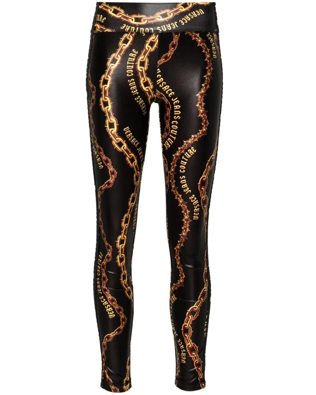 Versace Jeans Couture Black Chain-Print Leggings