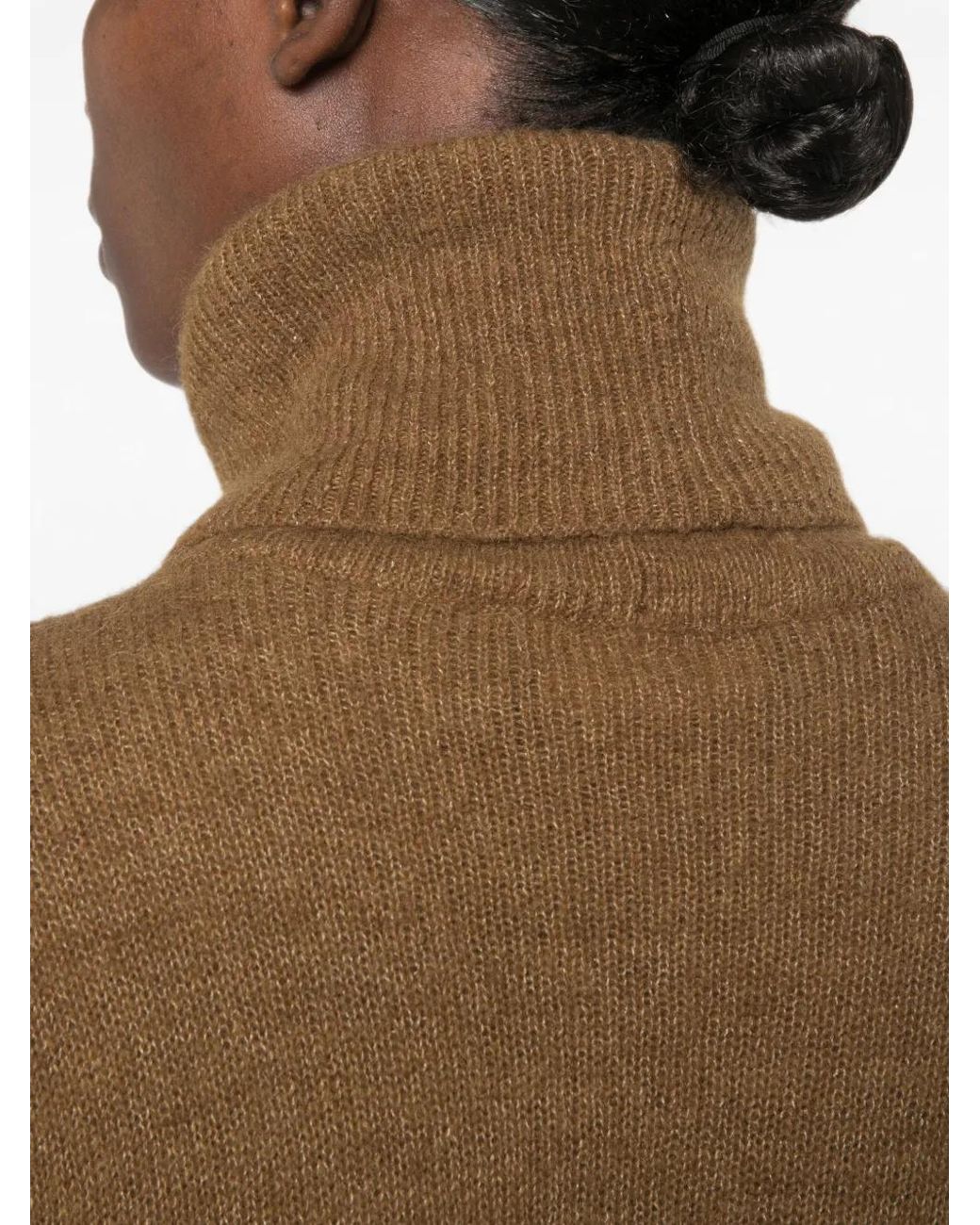Cortana Brown Eira Roll-Neck Ribbed-Trim Sweater