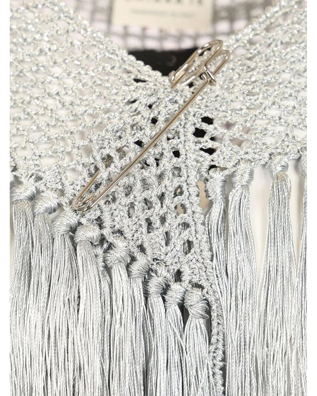 Chiara Is White Crochet-Knit Fringed Shawl