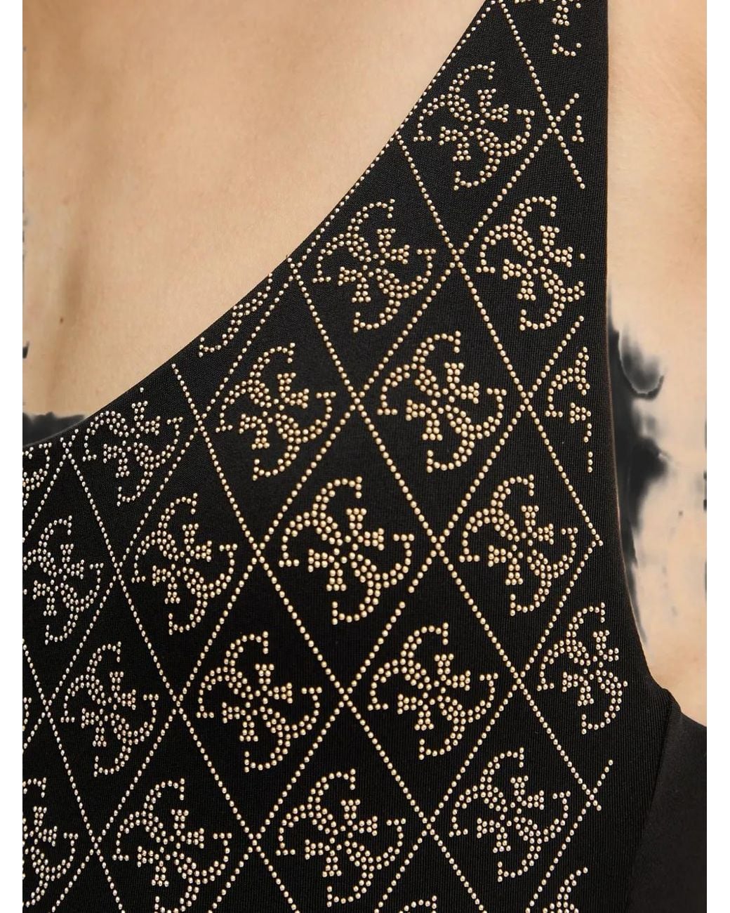 Guess Black Rhinestone-Embellished Monogram Swimsuit