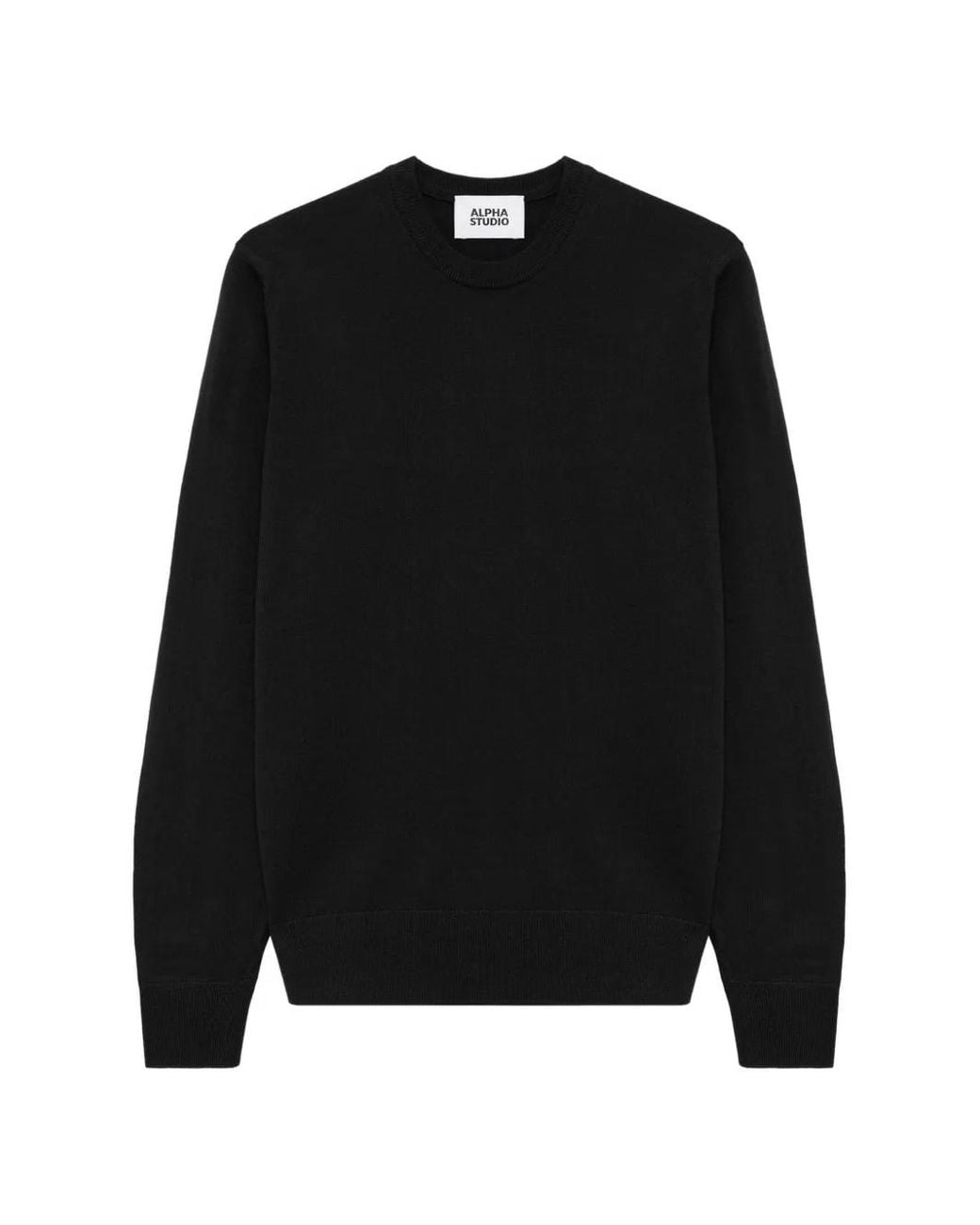 Alpha Studio Black Crew-Neck Wool Sweater for men