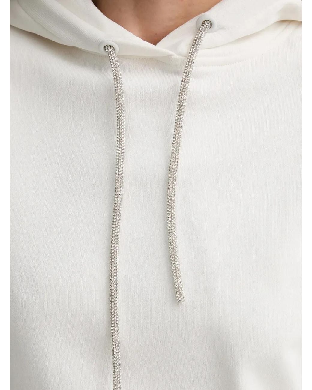 Silvian Heach White Rhinestone Frayed Hoodie