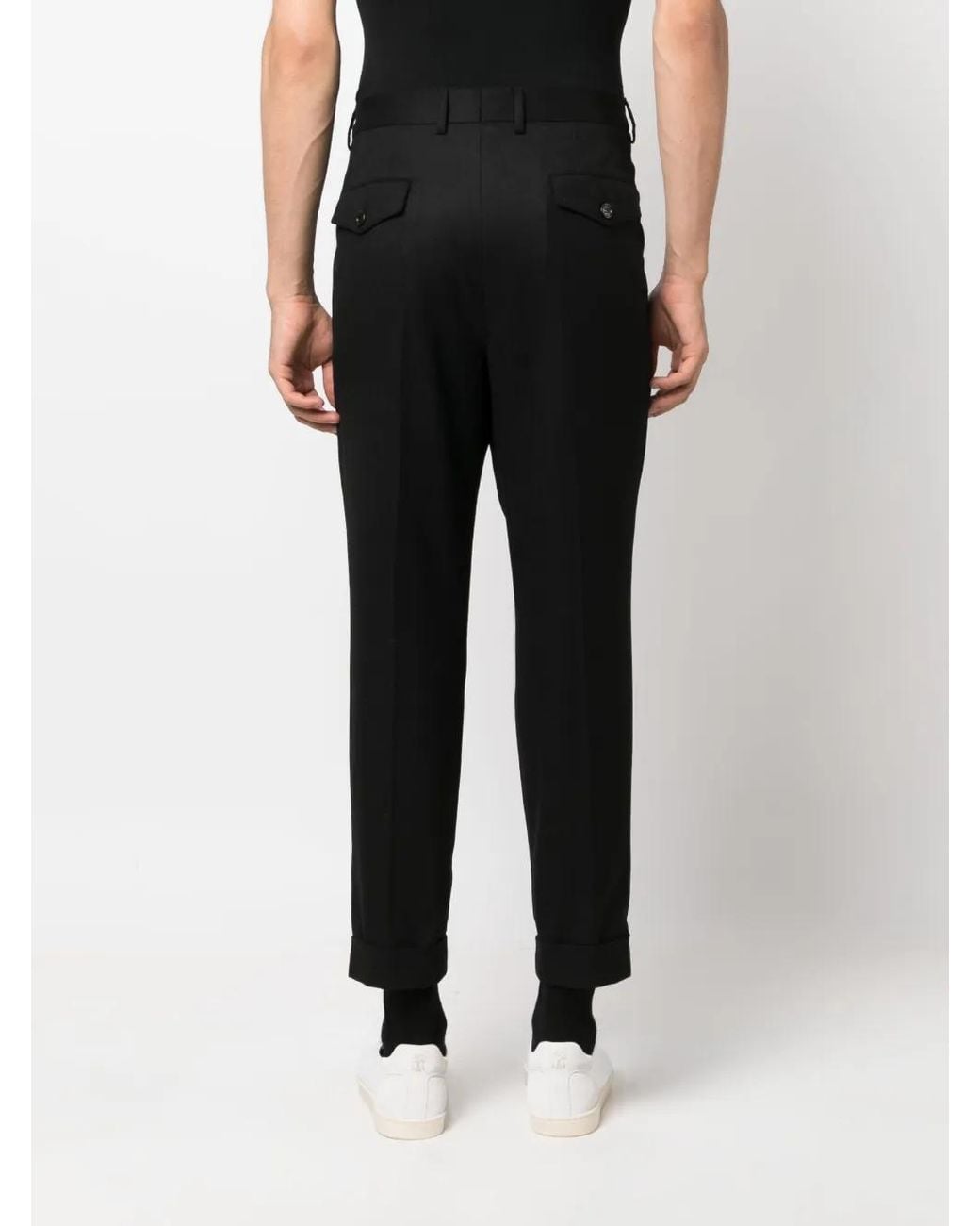 Brunello Cucinelli Black Cropped Virgin-Wool Tapered Trousers for men
