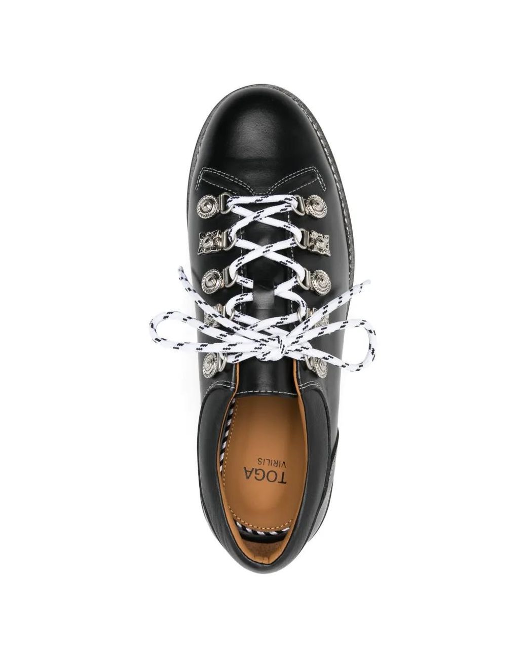 Toga Virilis Black Eyelet-Detail Leather Lace-Up Derby Shoes for men