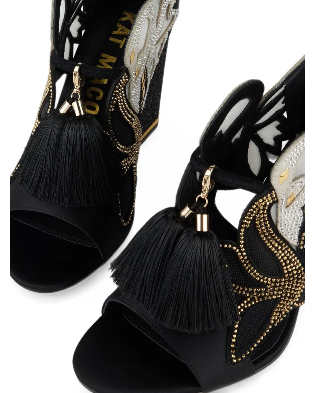 Kat Maconie Black Sandales Aya Anch À Ornements En Cristal