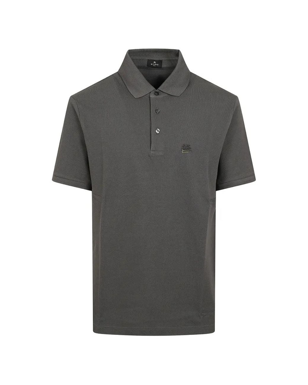 Etro Gray Logo-Embroidered Piqué Polo Shirt for men