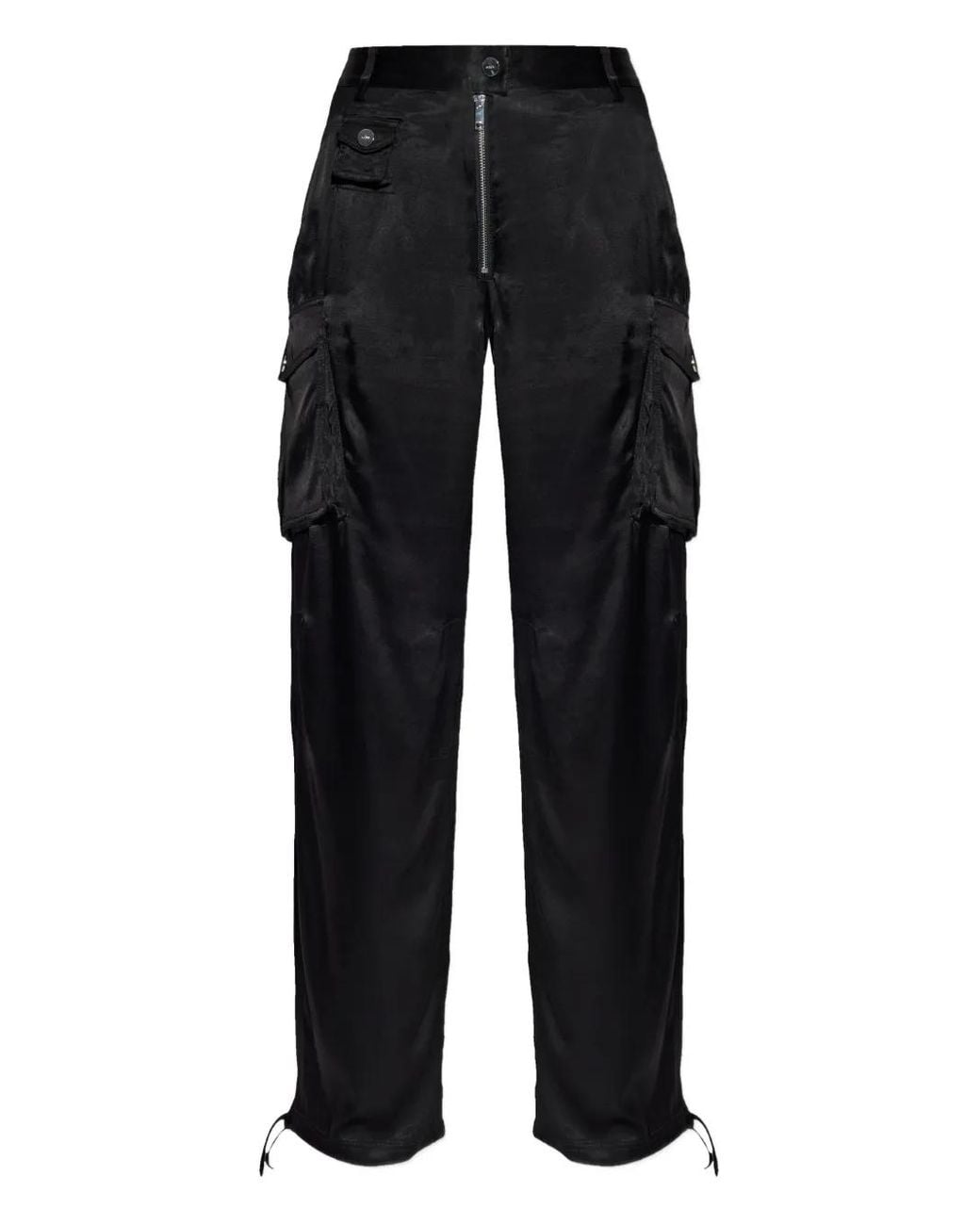 Ganni Black Satin Cargo Trousers