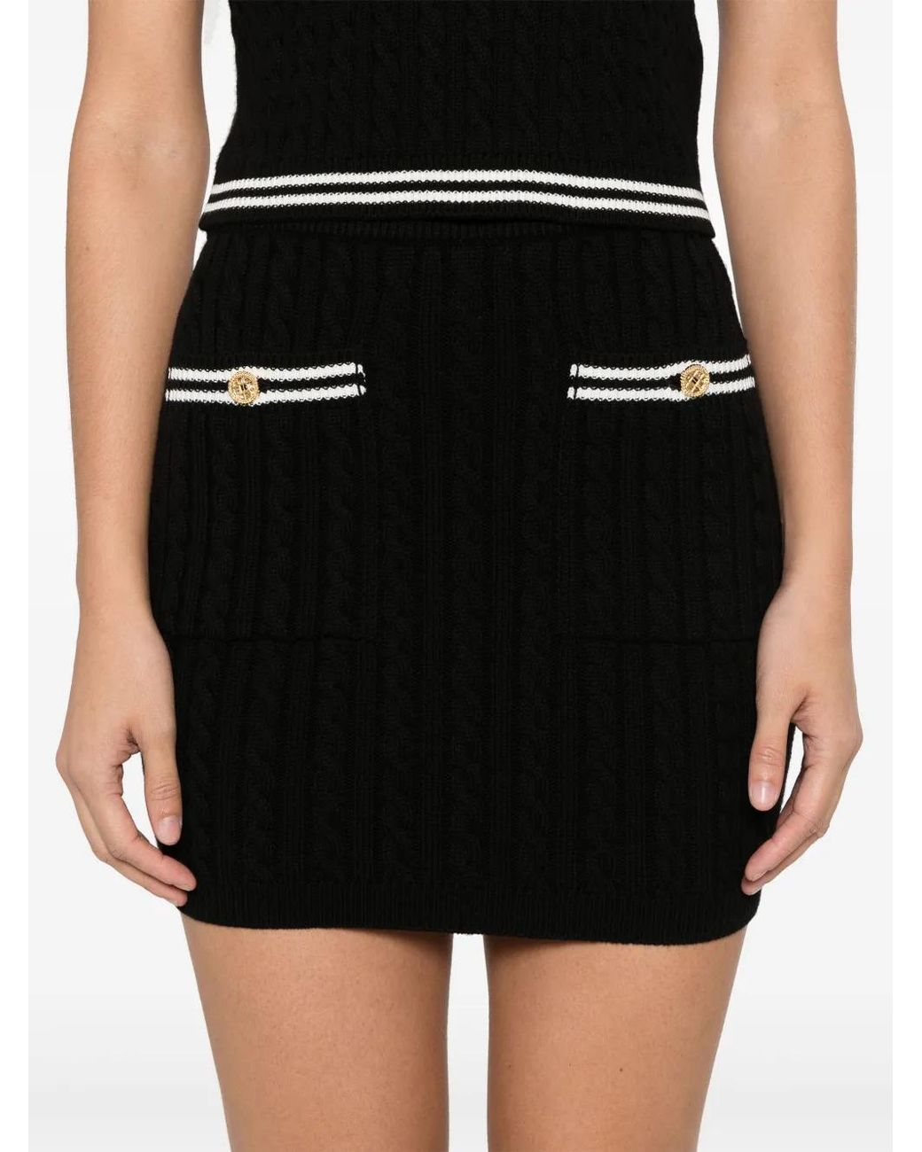 Alessandra Rich Black Braided Cotton Mini Skirt With Contrast Details