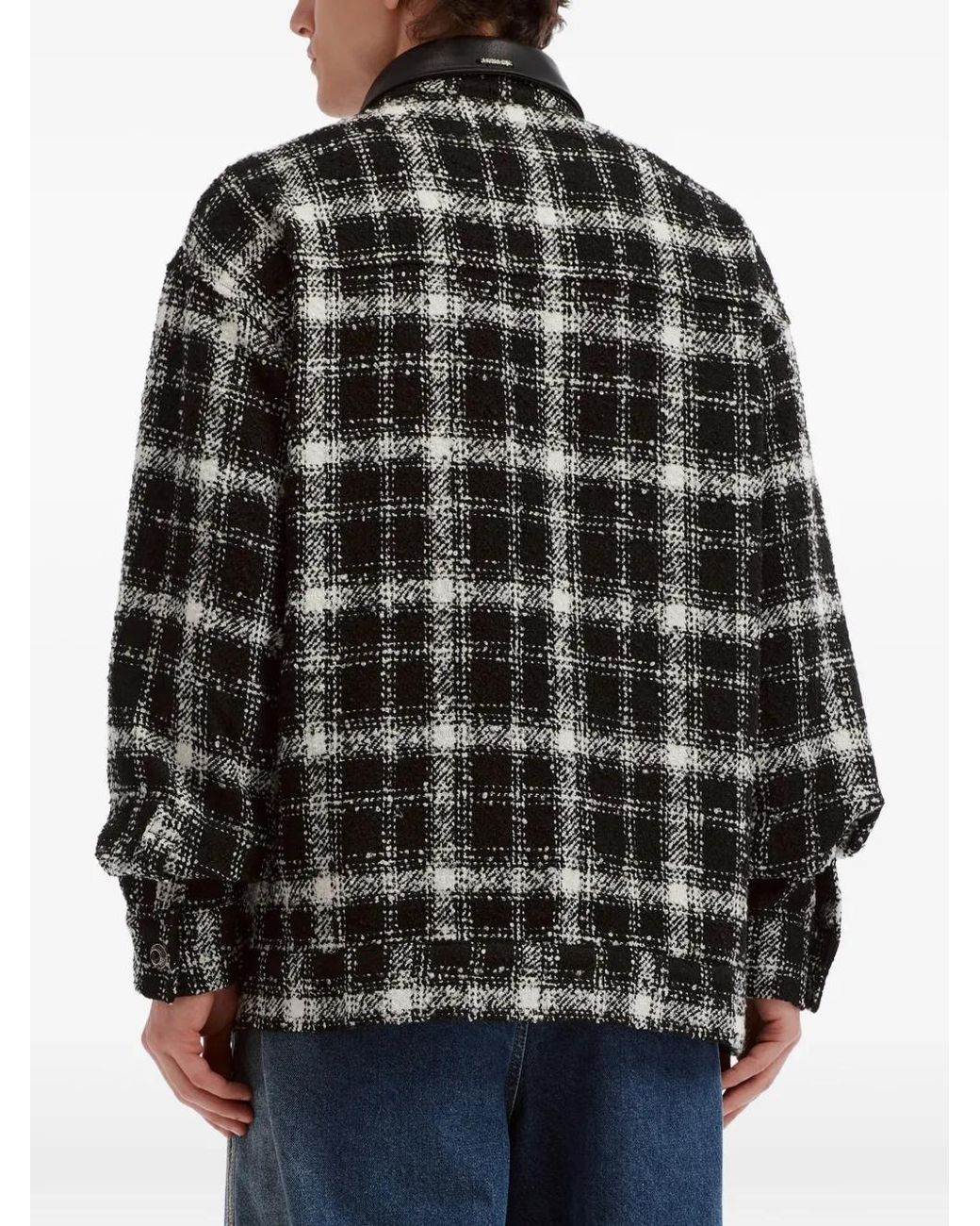 Musium Div. Black Check-Pattern Contrast-Collar Jacket for men