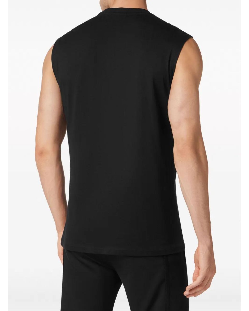 Philipp Plein Black Logo-Plaque Cotton Tank Top for men