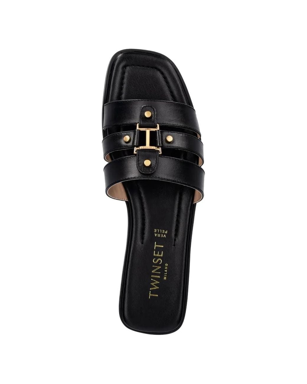 Twinset White Leather Sliders With Logo