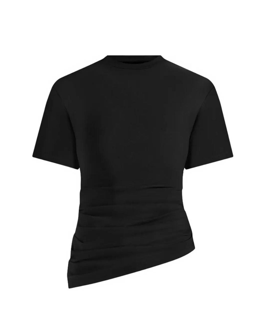 Manière De Voir Black Pauline Ruched Asymmetric Cotton T-Shirt