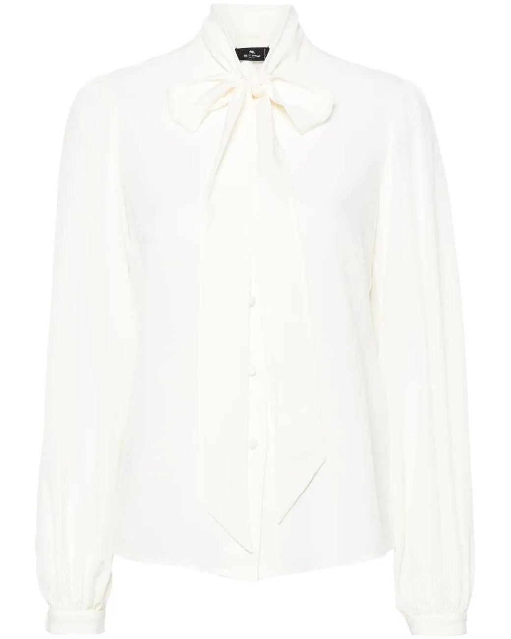 Etro White Pussy-Bow Silk Shirt