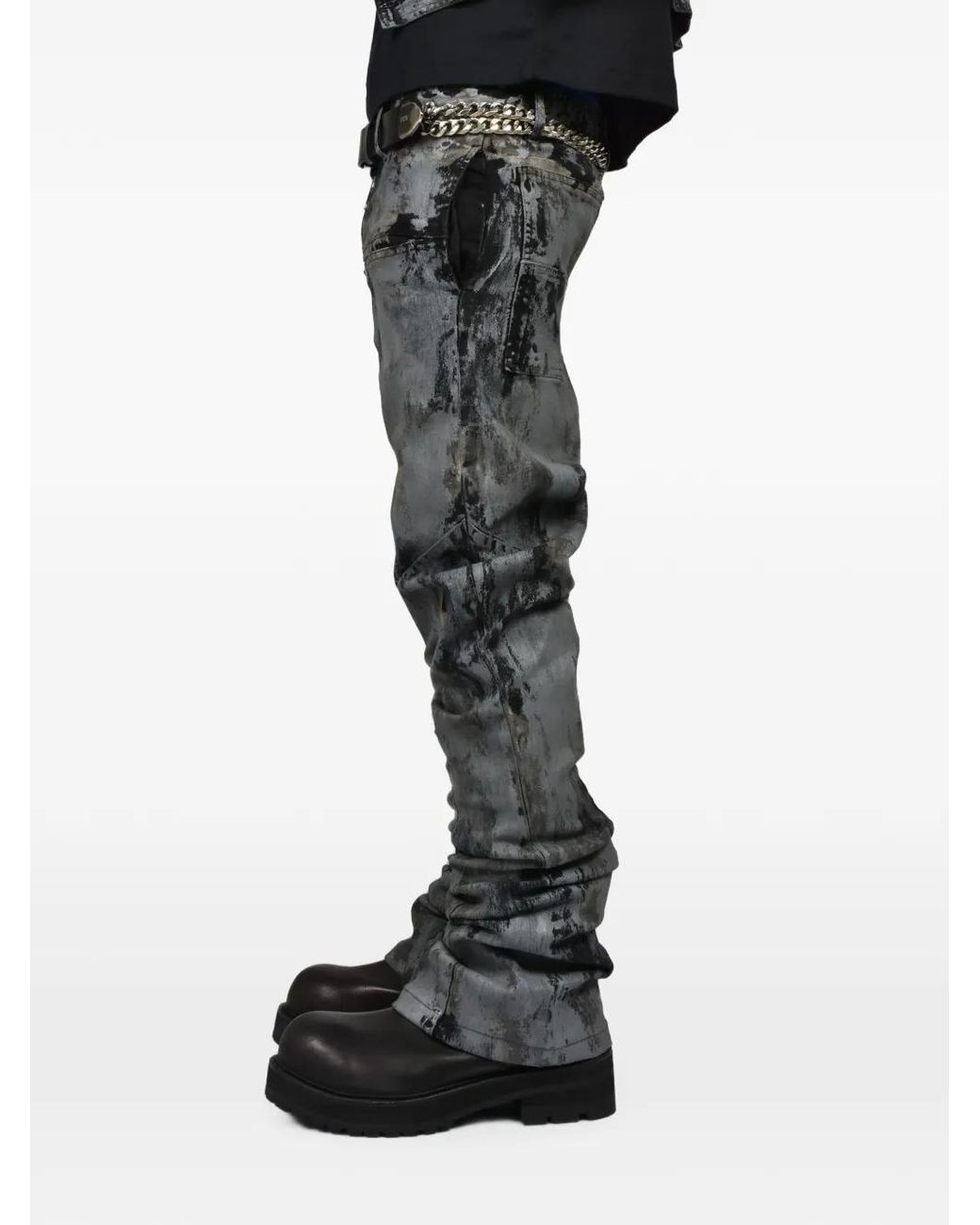 FILTH Gray Bleach-Effect Zip-Detail Jeans for men