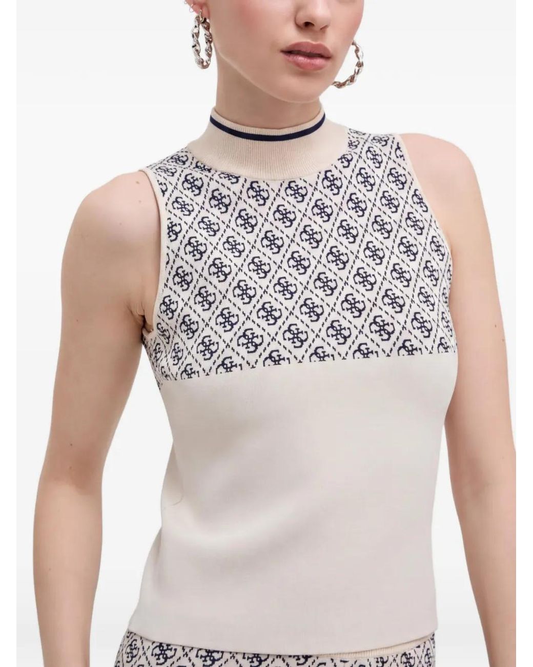 Guess White Patterned High-Neck Tank Top