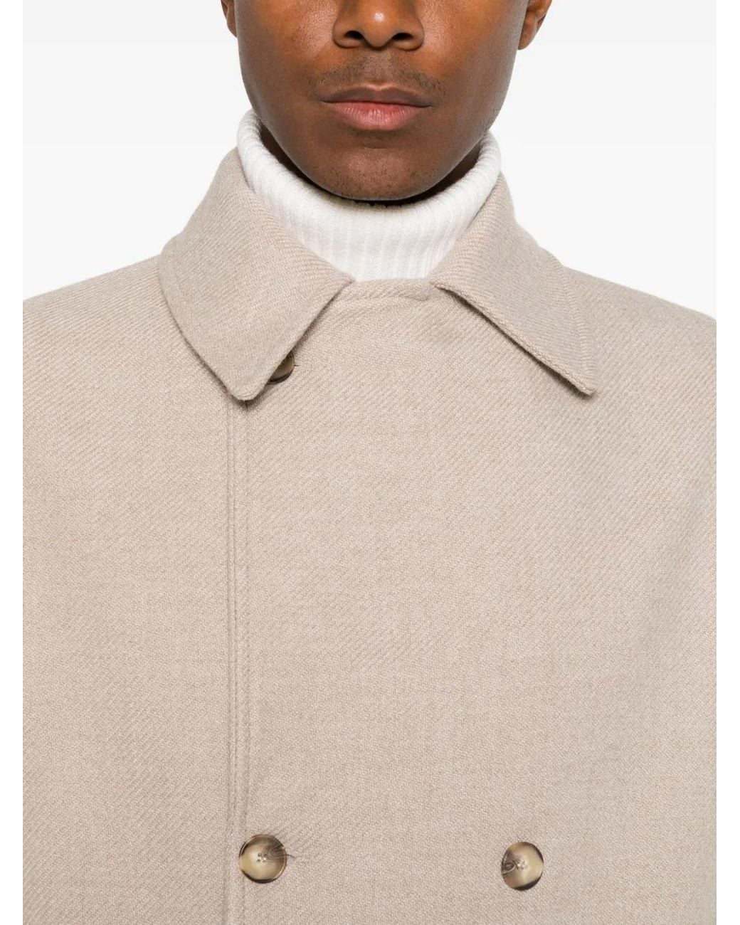 officina sartoriale Natural Double-Breasted Twill Coat for men