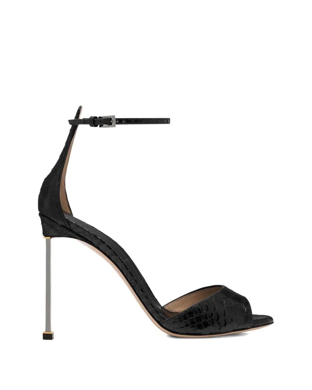 Tom Ford Black Semi Shiny Printed Python Spire Ankle Strap Sandals