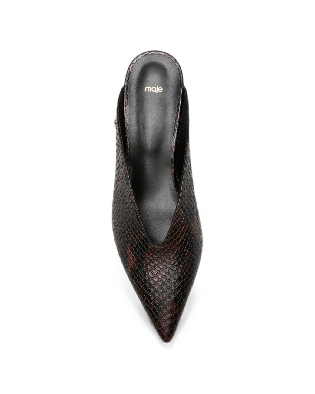 Maje Brown Embossed Leather Wedge Mules