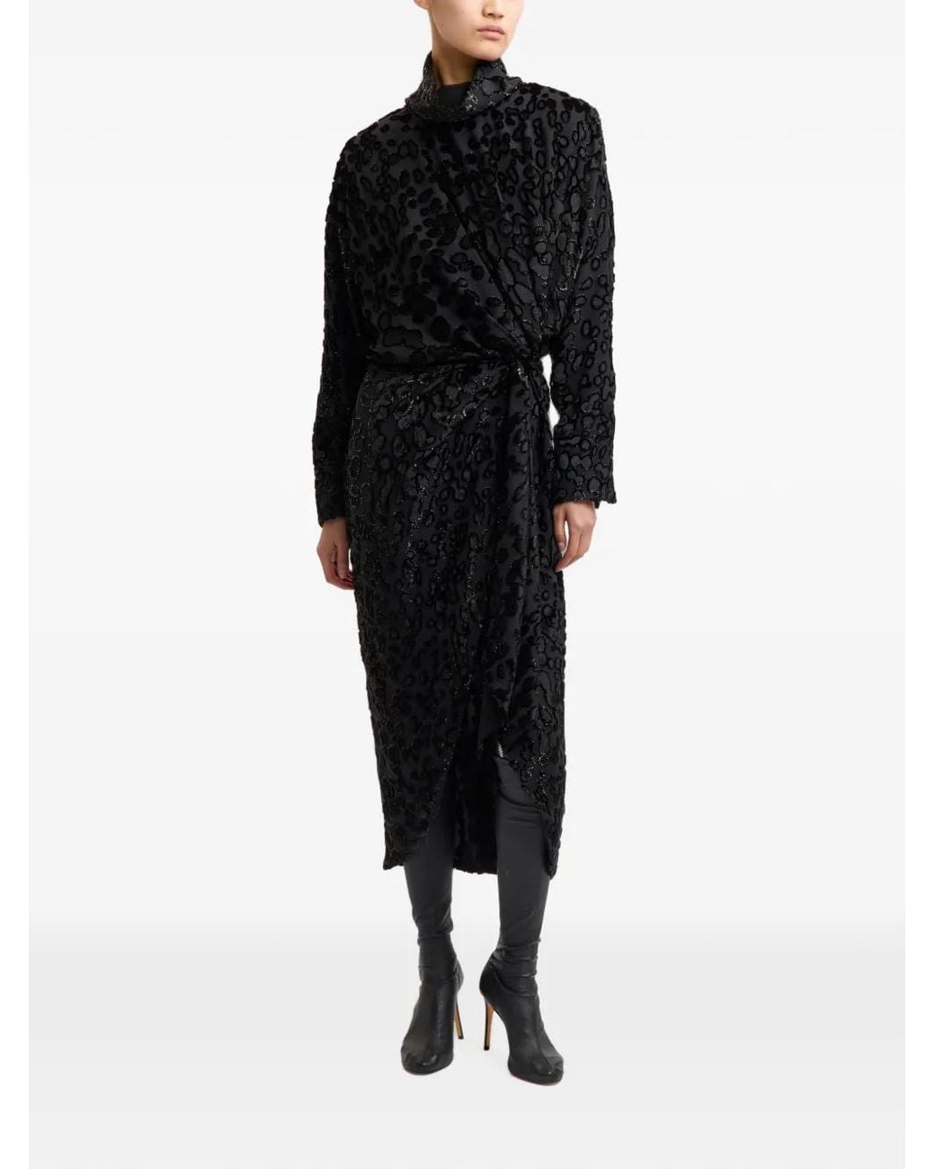 16Arlington Black Resia Devoré-Effect Midi Dress