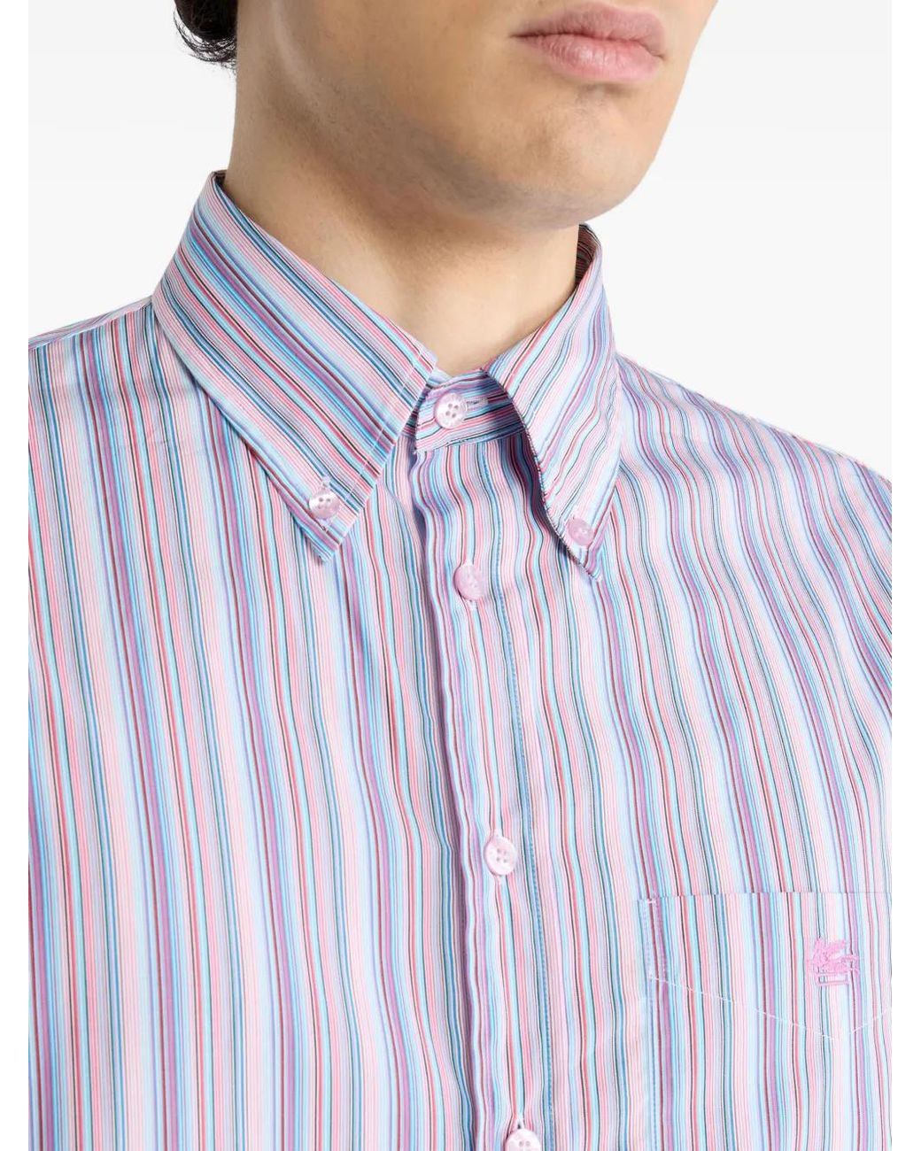 Etro Purple Striped Pegaso-Embroidered Shirt for men