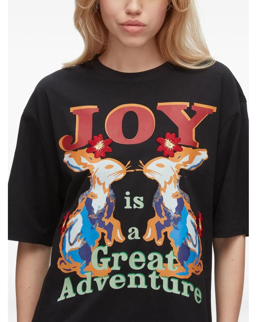 3.1 Phillip Lim Black Graphic-Print Floral-Embroidery T-Shirt