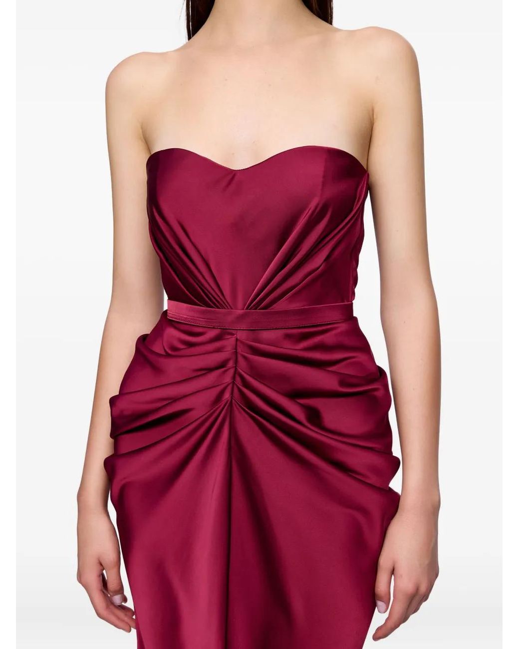 Ana Radu Red Strapless Draped Maxi Dress