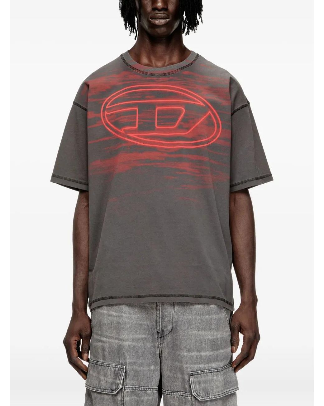 DIESEL Gray Logo-Print Tee for men