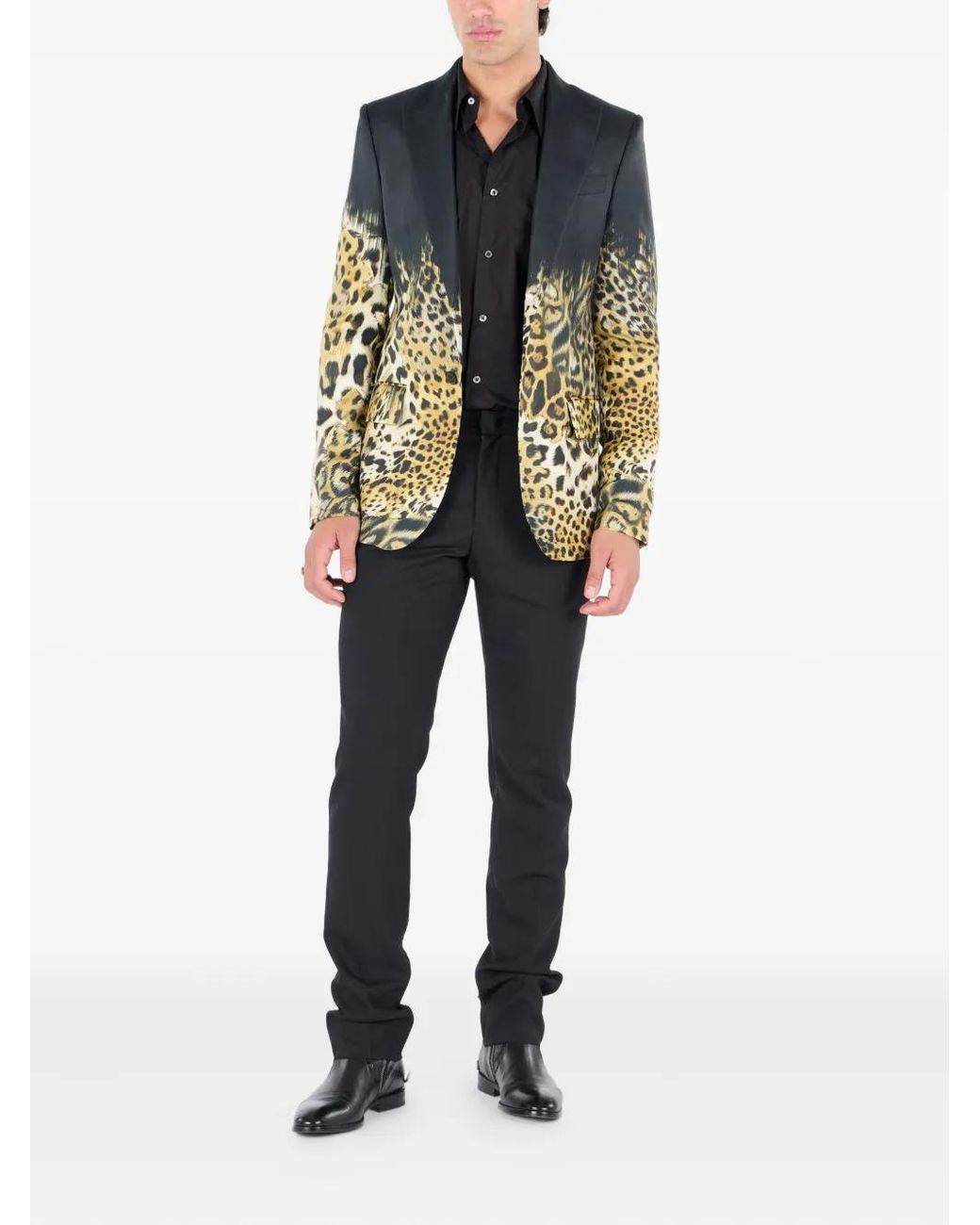 Roberto Cavalli Black Leopard-Print Blazer for men