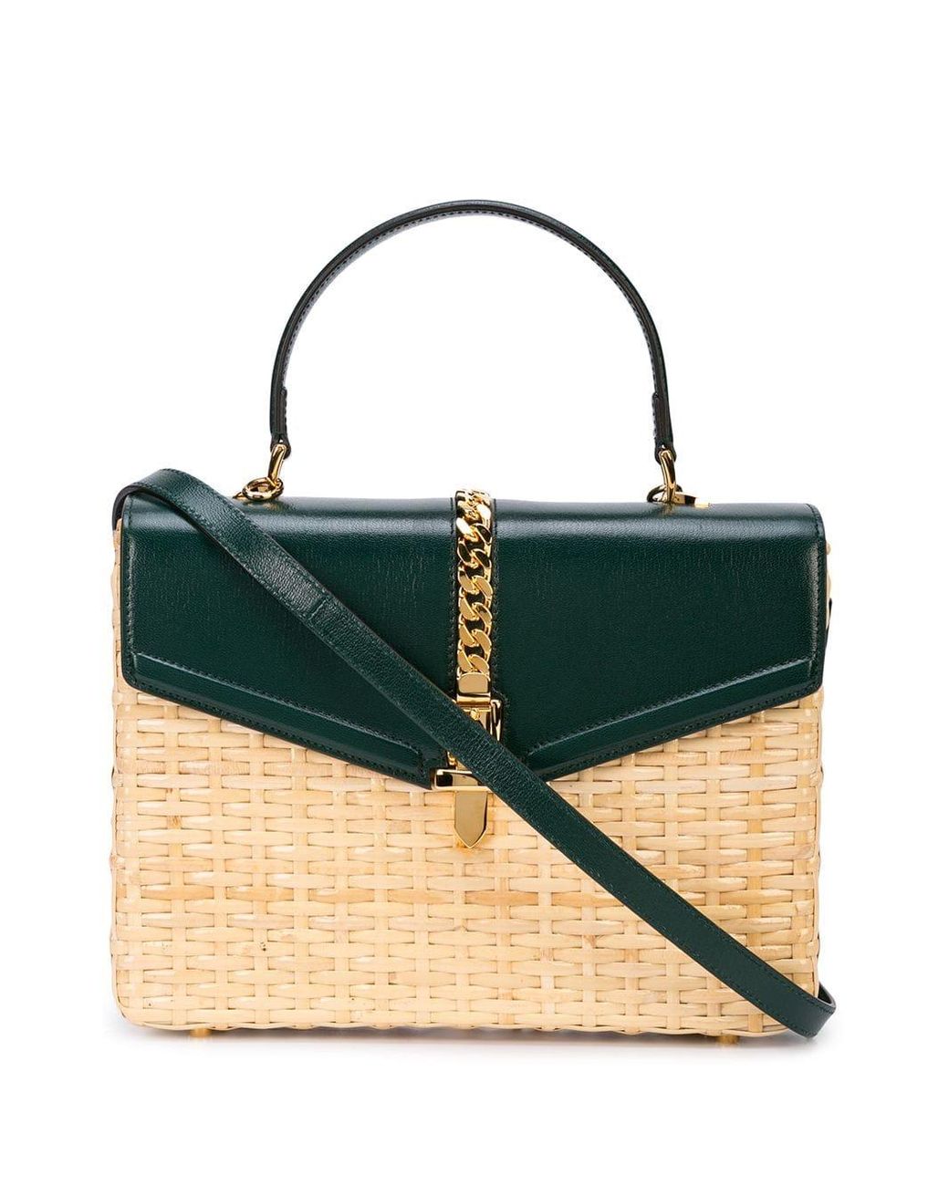 Gucci Sylvie Wicker Small Top Handle Bag in Brown | Lyst Canada
