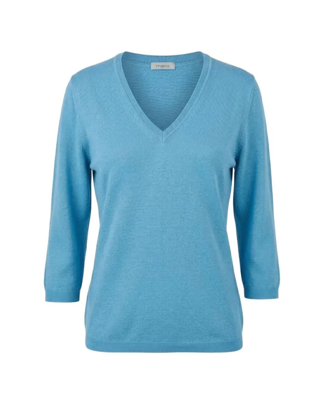 Malo Blue V-Neck Three-Quarter Sleeve Sweater
