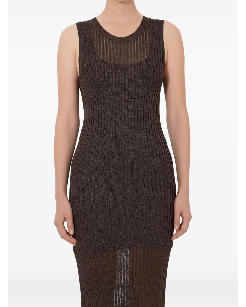 Loulou de Saison Brown Icaria Ribbed Semi-Sheer Maxi Dress