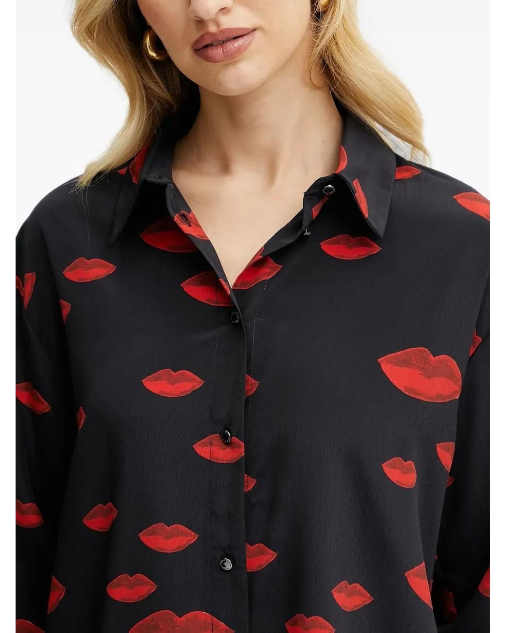 Morgan Black Lips-Print Button-Down Shirt