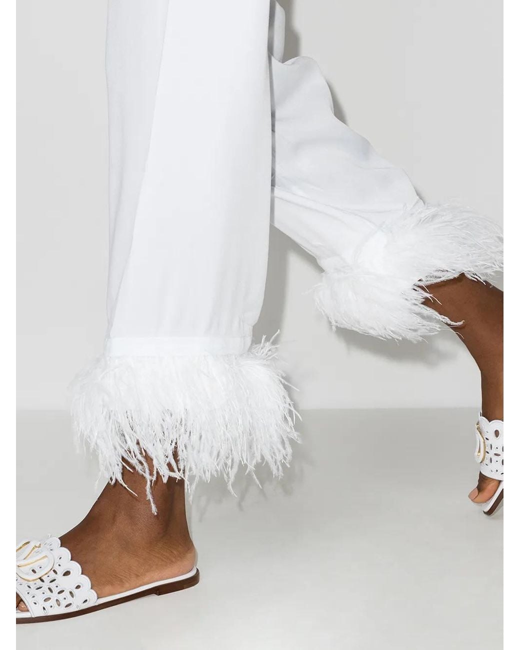 Sleeper Pyjama Met Veren Afwerking in het White