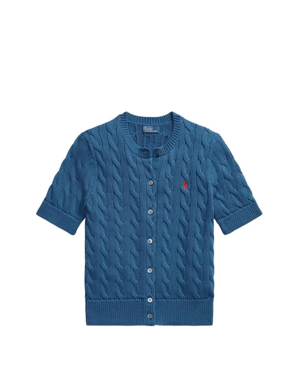 Polo Ralph Lauren Blue Cable-Knit Short-Sleeve Cardigan