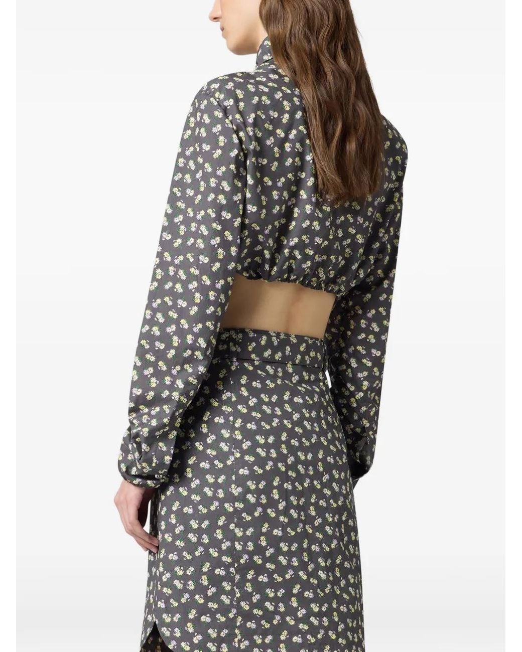 MSGM White Cropped-Hemd Mit Blumenprint
