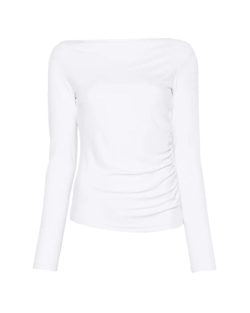 Max Mara White Ruched Boat-Neck Top