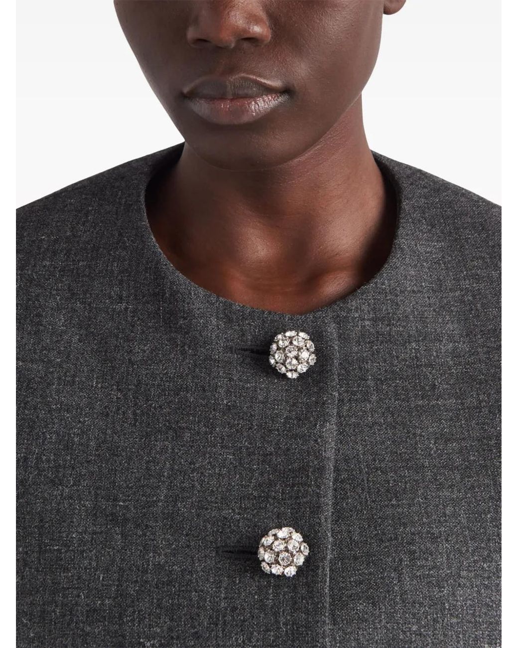 Prada Black Feather-Trimmed Wool Cropped Jacket