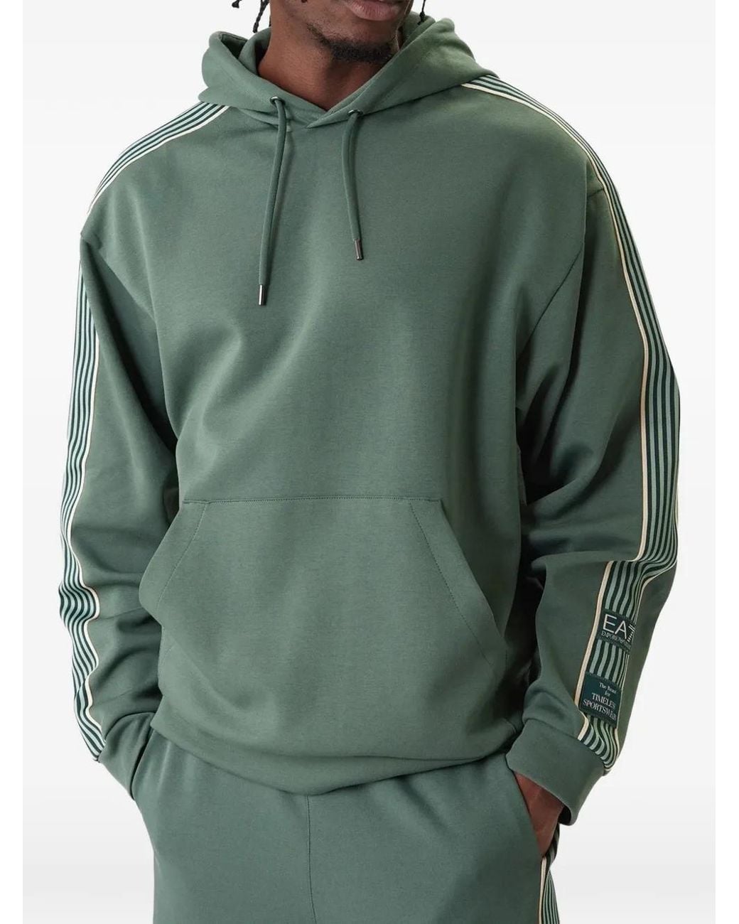 EA7 Green Side-Stripe Hoodie for men