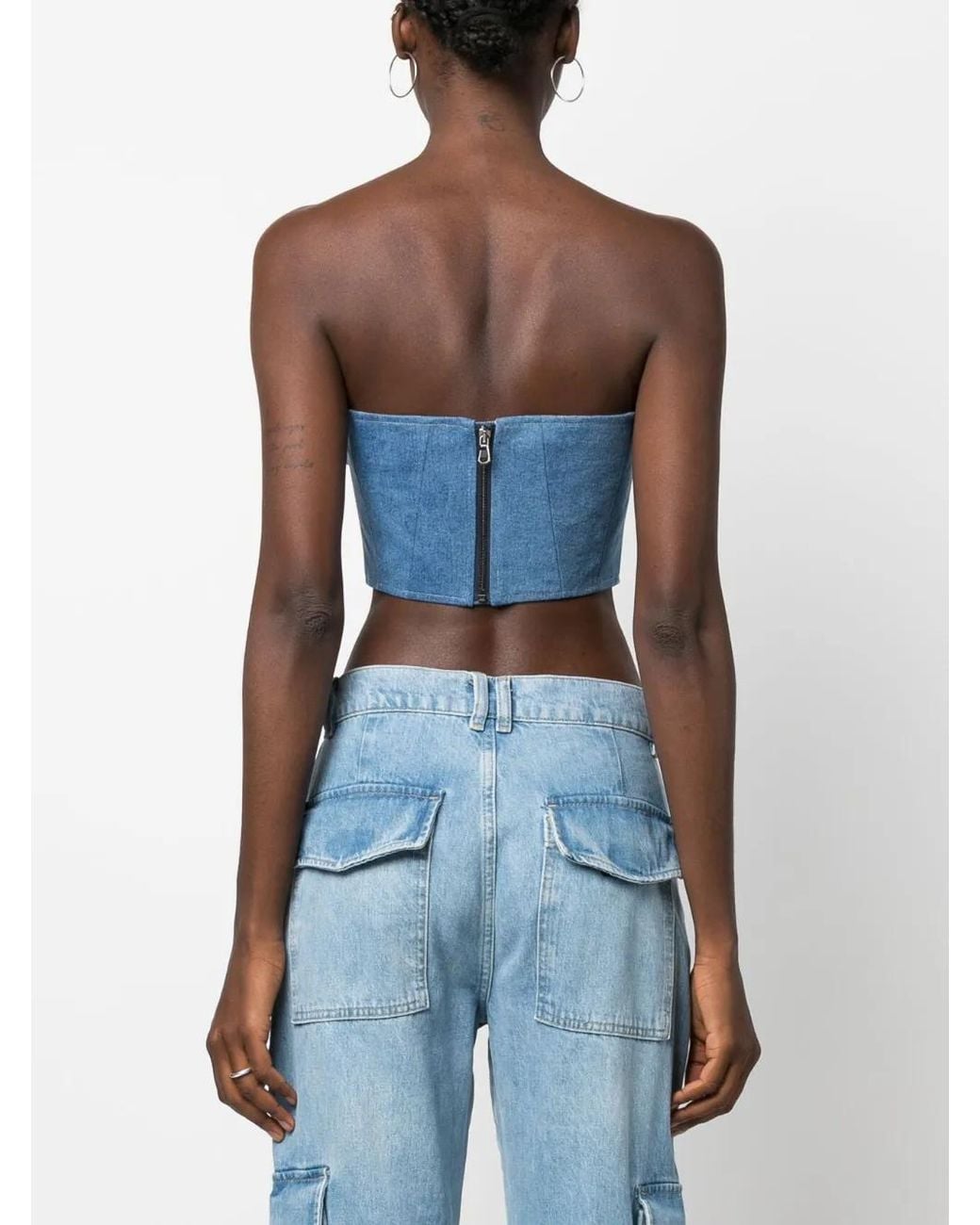 GIUSEPPE DI MORABITO Blue Floral-Appliqué Denim Corset