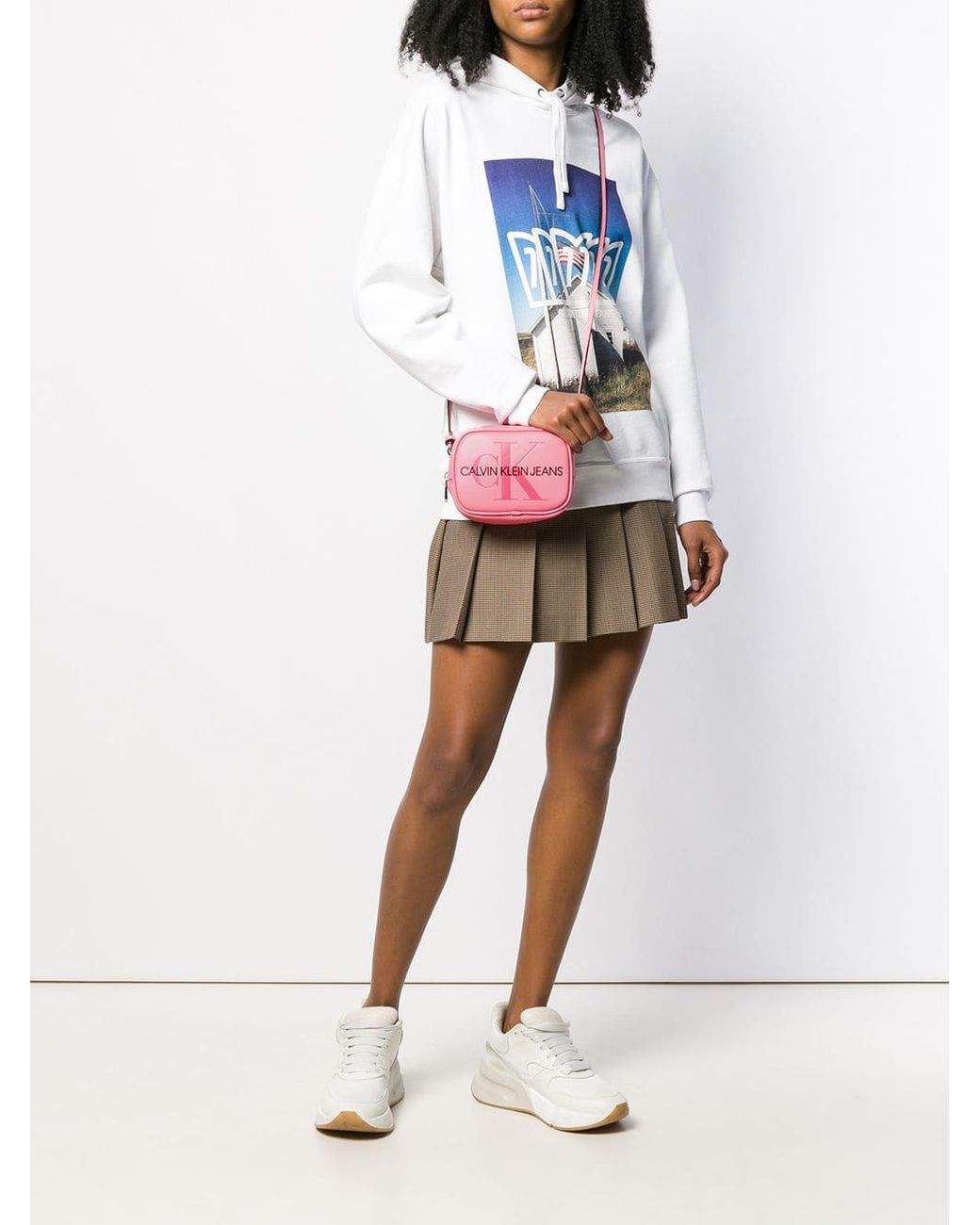 Calvin Klein Denim Sculpted Monogram Camera Bag in Pink | Lyst