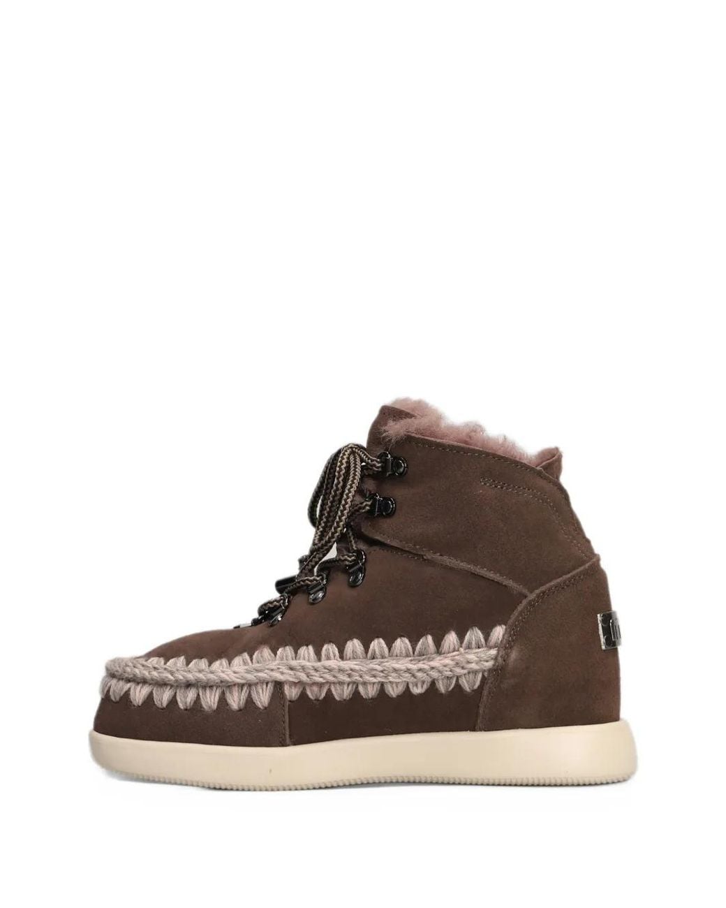 Mou Brown Crochet-Stitch Lace-Up Boots