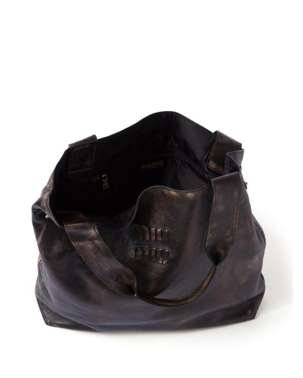 Miu Miu Logo-embossed Leather Tote Bag in Black | Lyst