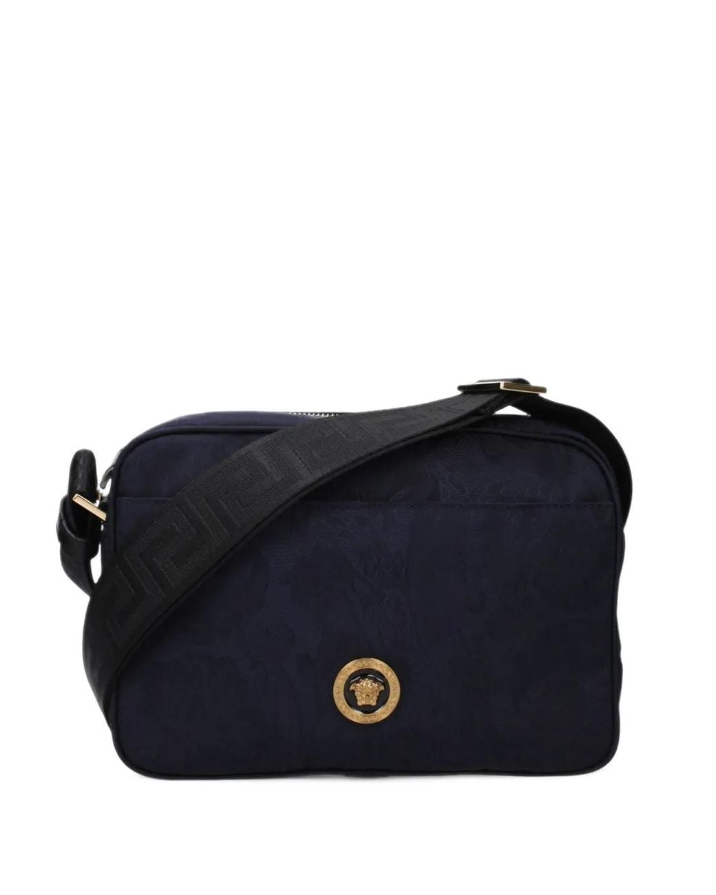 Versace Blue Barocco-Jacquard Medusa Plaque Messenger Bag for men